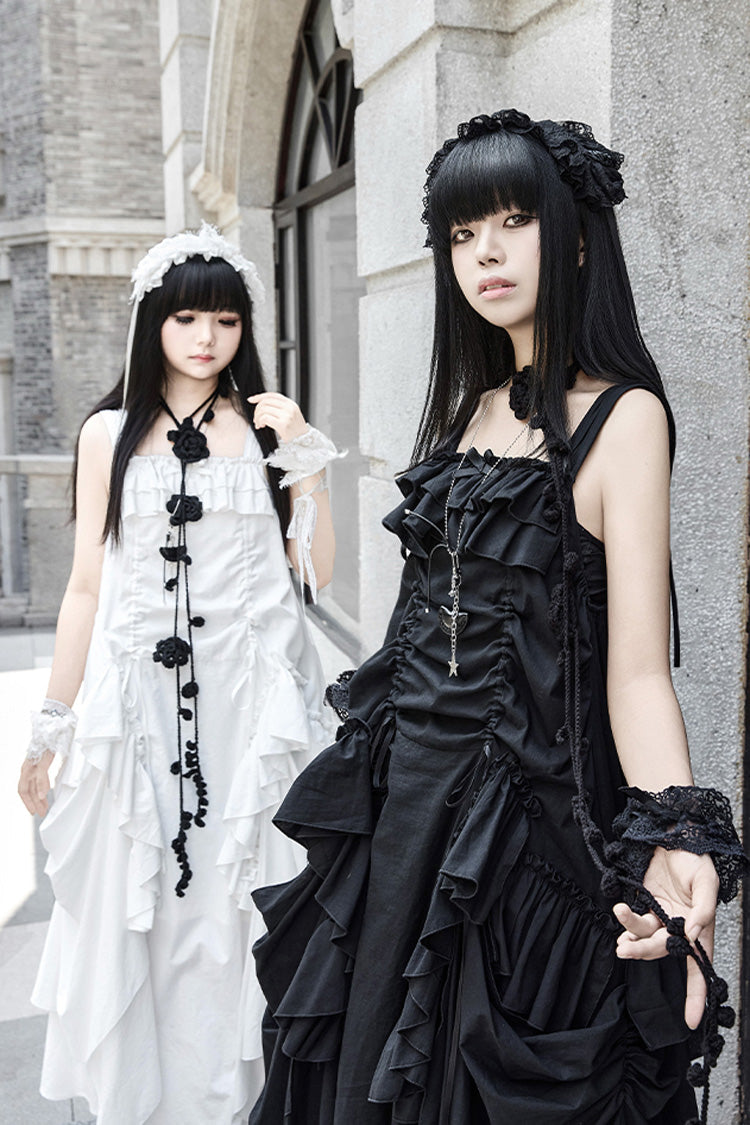White [Dream] Sleeveless Ruffle Gothic Lolita Strap Dress - Product - 9