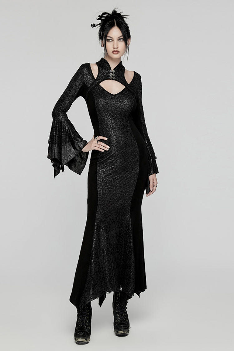 Black Cheongsam Collar Fishtailed Hollow Women's Gothic Dress - Product - 4