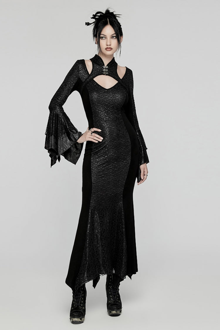 Black Cheongsam Collar Fishtailed Hollow Women's Gothic Dress - Product - 4