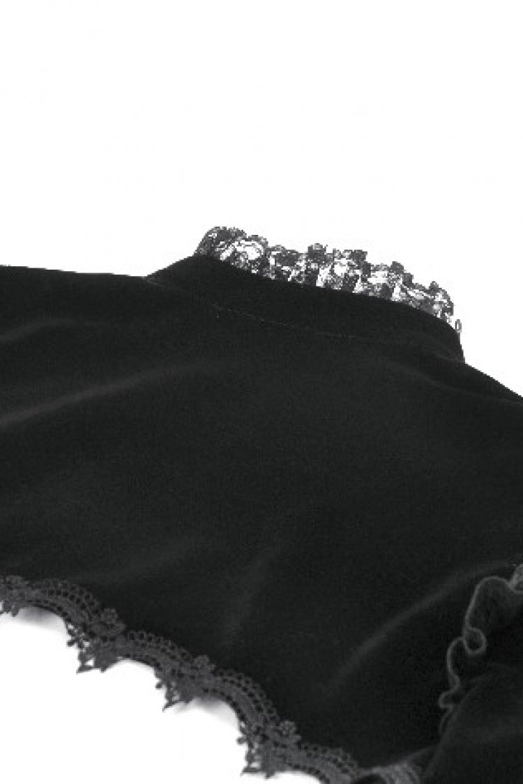 Black Stand Collar Long Flared Sleeves Lace Spliced Velvet Women's Gothic Cape - Product - 14