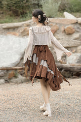Brown [Dune Traveler] Printed Ruffled Spliced Asymmetric Punk Vintage Lolita Jsk Dress Set - Product - 7