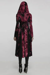 Red/Black Long Trumpet Sleeves Stitching Hooded Womens Gothic Vintage Coat - Product - 3