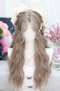 Beige Brown Sweet Lolita Long Wavy Wig with Curved Bangs front view