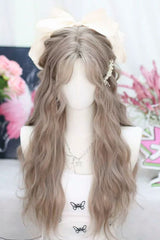 Beige Brown Sweet Lolita Long Wavy Wig with Curved Bangs - Beige-Brown - 1