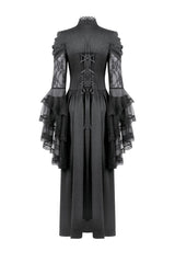 Black Stand Collar Trumpet Sleeves Multi-Layered Ruffled Lace Lace-Up Women's Gothic Wedding Dress - Product - 11