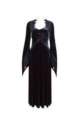 Black/Red Embroidered Fringe Flared Sleeve Long Women's Gothic Dress - Product - 5