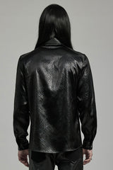 Black Lapel Collar Long Sleeves Faux Leather Men's Gothic Blouse - Product - 3