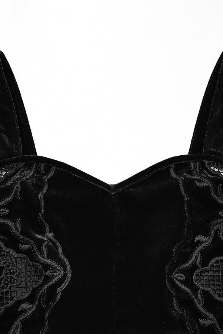 Black Sleeveless Floral Embroidery Women's Gothic Fishtail Slip Dress - Product - 5