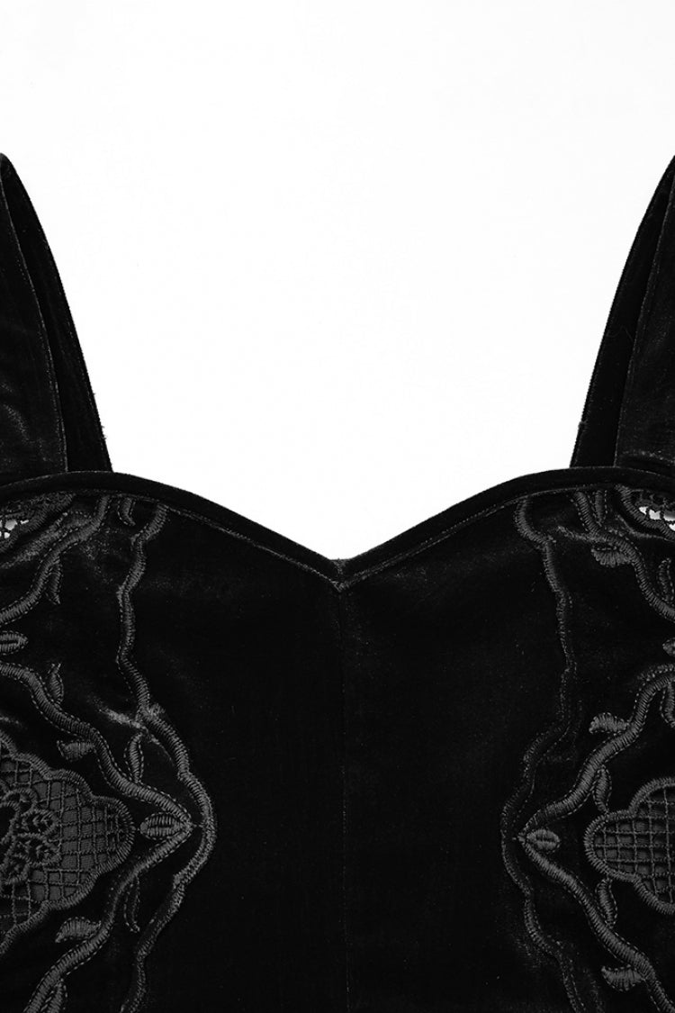 Black Sleeveless Floral Embroidery Women's Gothic Fishtail Slip Dress - Product - 5