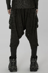 Black Ripped Men's Punk Sagging Pants with Straps - Product - 3