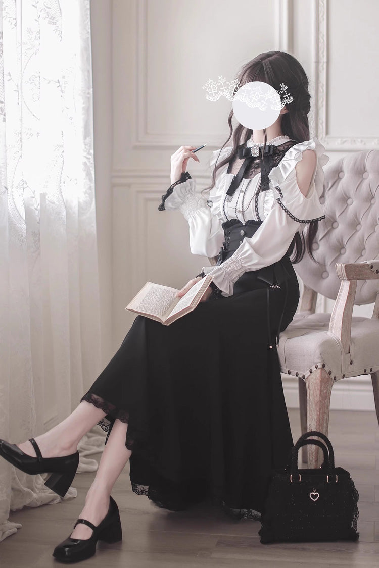 Black Ruffle Bowknot Slim Sweet Elegant Lolita Fishtail Skirt Dress - Black - 1