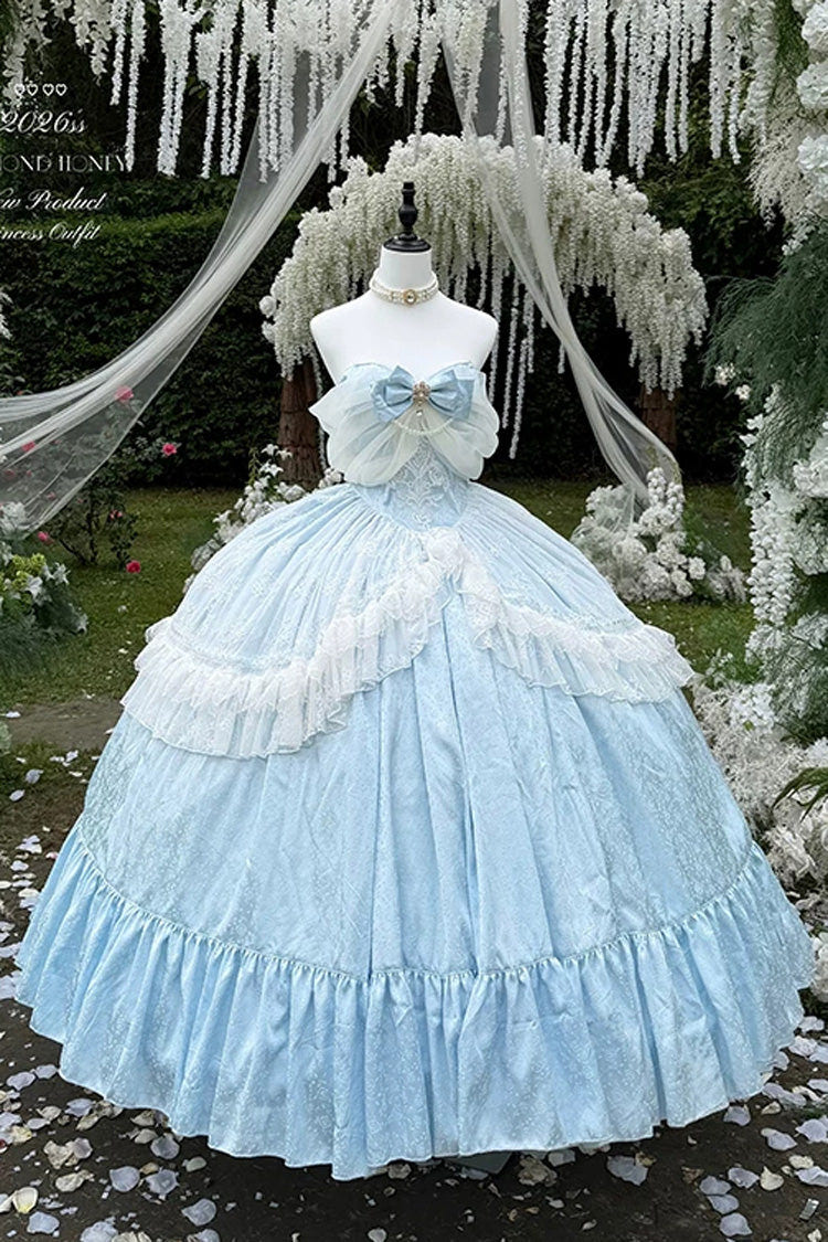Blue [Midnight Magic at Twelve] Sleeveless Ruffled Hanayome Bow Lace Pearl-Decorated Princess Sweet Lolita Dress - Product - 3