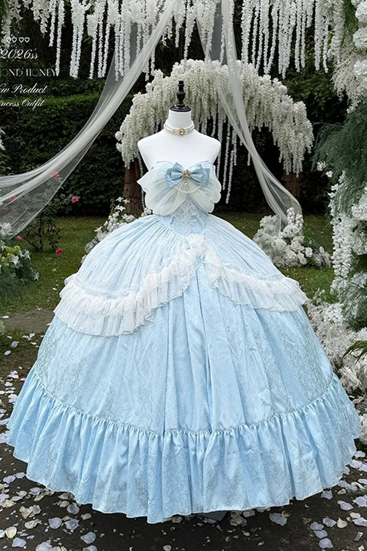 Blue [Midnight Magic at Twelve] Sleeveless Ruffled Hanayome Bow Lace Pearl-Decorated Princess Sweet Lolita Dress - Product - 3
