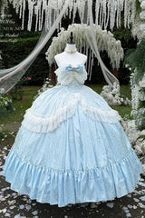 Blue [Midnight Magic at Twelve] Sleeveless Ruffled Hanayome Bow Lace Pearl-Decorated Princess Sweet Lolita Dress - Product - 3