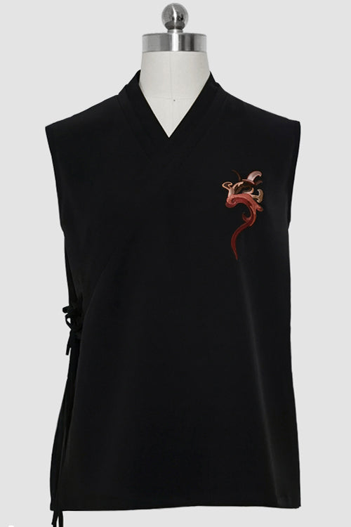 Black V Collar Night Command Embroidered Ouji Lolita Sleeveless Top - Black - 1