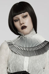Black/White Stripe Print Bowknot Detachable Women's Gothic Neckwear - Product - 2