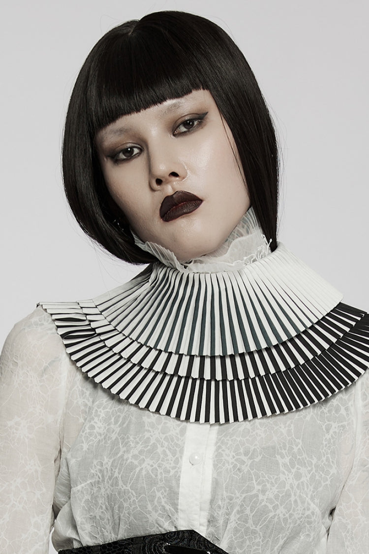 Black/White Stripe Print Bowknot Detachable Women's Gothic Neckwear - Product - 2