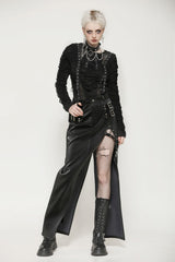 Black Leather Women's Punk Buckled Side Slit Irregular Hem Skirt - Product - 7