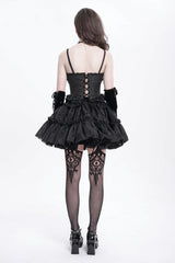 Black Sleeveless Ruffle Embroidery Lace-Up Women's Gothic Tank Top - Product - 12