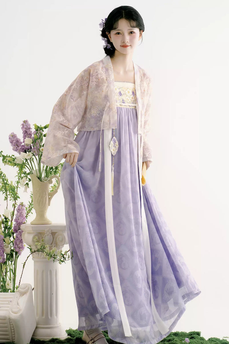 Purple [Lavender Garden] High Waisted Printed Women's Sweet Hanfu Set - Product - 4