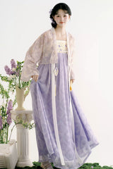 Purple [Lavender Garden] High Waisted Printed Women's Sweet Hanfu Set - Product - 4
