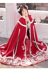 Red Classic Chinese Style V Collar Embroidery Long Sleeves Womens Hanfu Three Piece - Product - 5