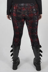 Red Plaid Plus Size Front Splice Imitation Leather Lace-Up Classic Printing Women's Punk Legging - Product - 3