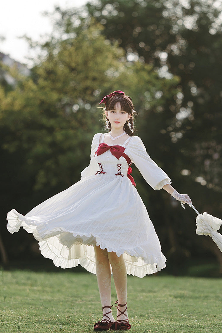 White Roman Covenant Boat Neck Long Sleeves Ruffle Classic Lolita Dress - Product - 8