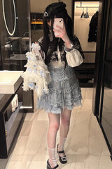 [Rose Palpitations] High Waisted Ruffle Lace Sweet Jirai Kei Skirt 4 Colors - Product - 2