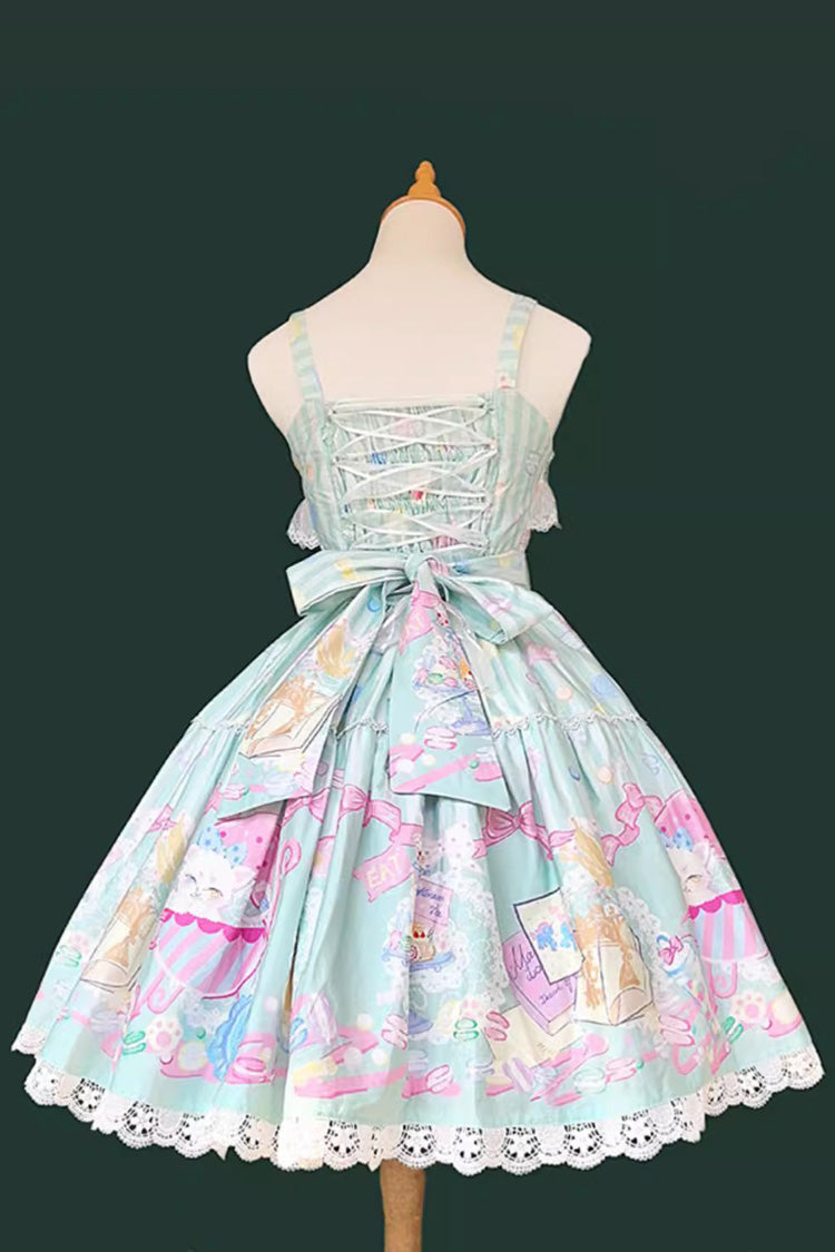 Green [Macaron Dolly House] Sleeveless Print Bowknot Sweet Lolita Jsk Dress - Product - 3