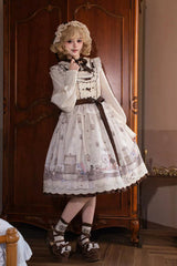 Ivory [Forest Tailor Shop] Square Collar Printed Ruffled Bow Sweet Lolita Jsk Dress - Product - 3