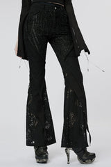 Black Stitching Lace Slim Women's Gothic Flared Pants - Black - 1