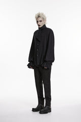 Black Stand Collar Long Puff Sleeves Jacquard Detachable Tie Men's Gorgeous Shirt - Product - 3