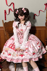 Mint Strawberry Dessert Doll Collar Short Sleeves Print Ruffle Bowknot Sweet Lolita Dress 4 Colors - Product - 20