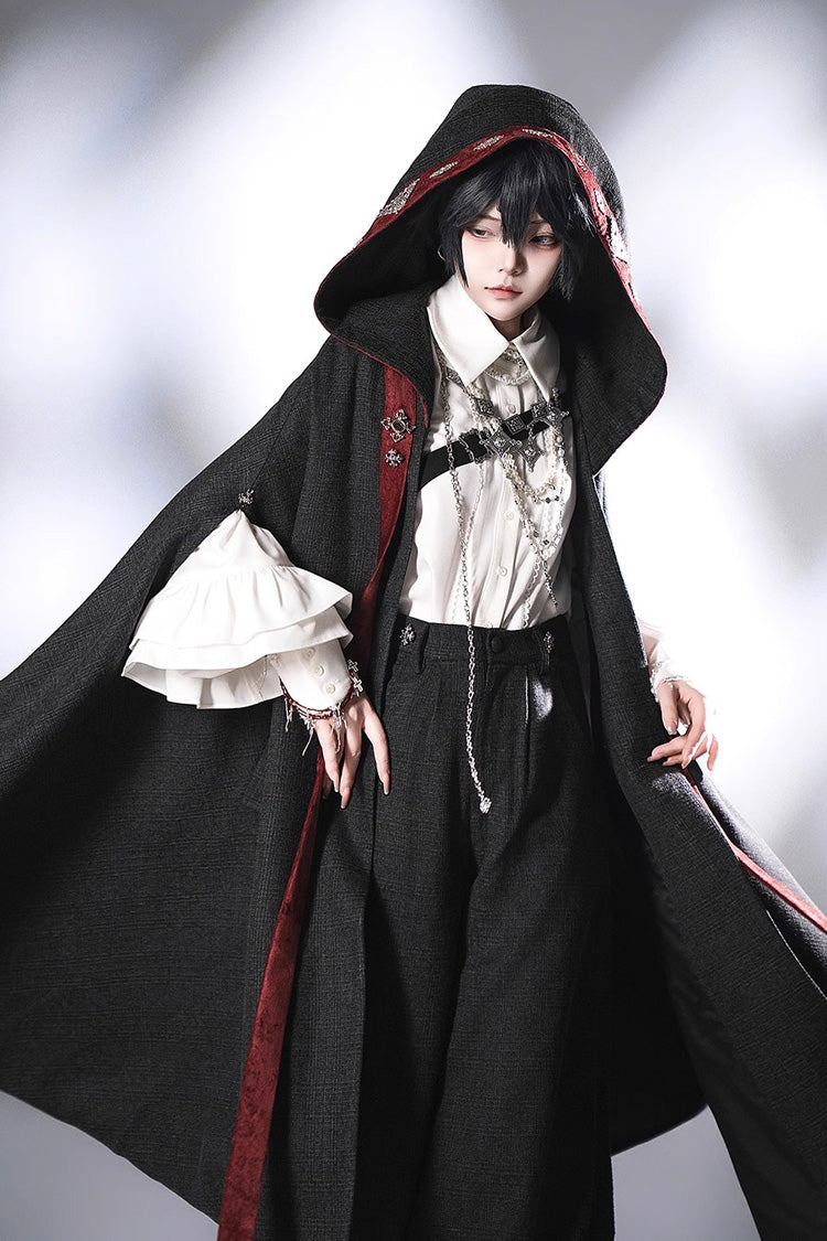 Black [Sacred Vow] Print Hooded Vintage Elegant Prince Handsome Ouji Lolita Cloak - Product - 6