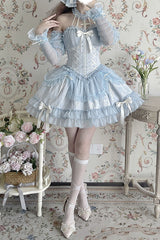 Blue Tube Top Sleeveless Blowknot Ruffled Sweet Lolita Tiered Dress - Product - 2