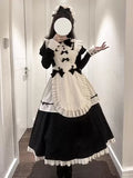 Black Gothic Lolita Long Sleeve Ruffle Bow Dress Set front view