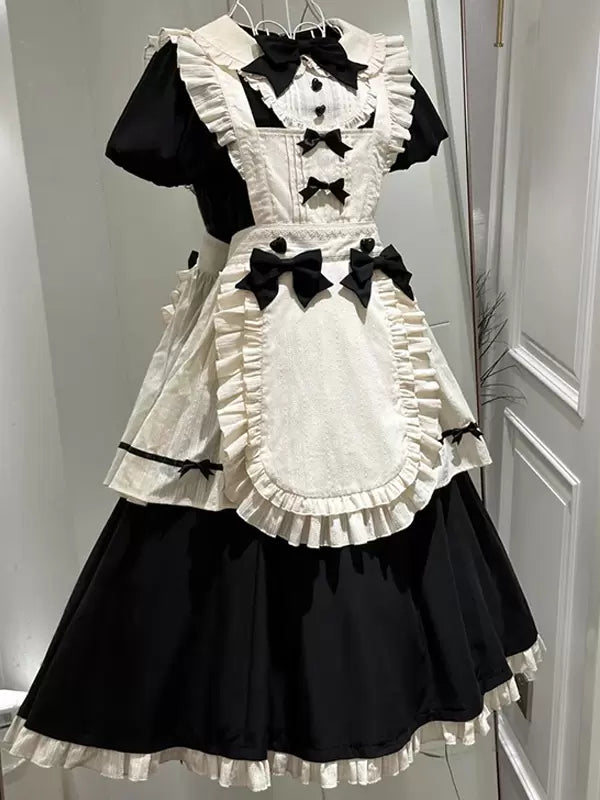 Black Gothic Lolita Long Sleeve Ruffle Bow Dress Set 商品画像