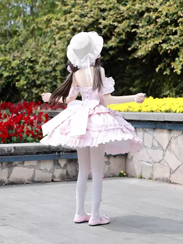 Pink Hime Sweet Lolita Sleeveless Ruffle Jacquard Jumper Dress detail view 7