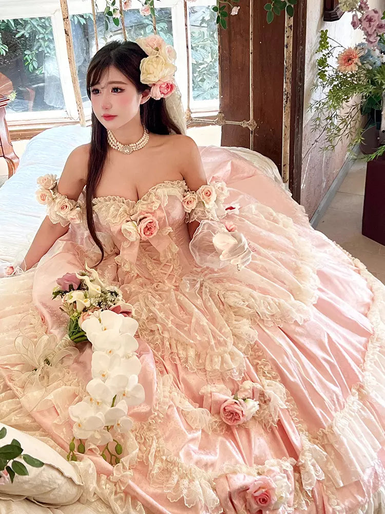 Pink Floor-Length Romantic Princess Sweet Lolita Wedding Dress 商品画像