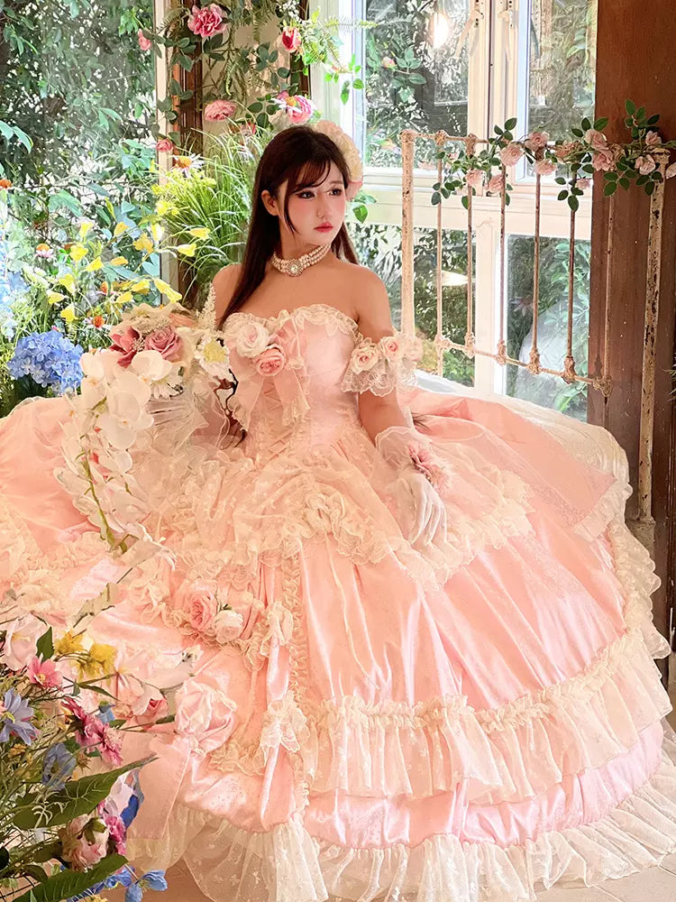 Pink Floor-Length Romantic Princess Sweet Lolita Wedding Dress 商品画像