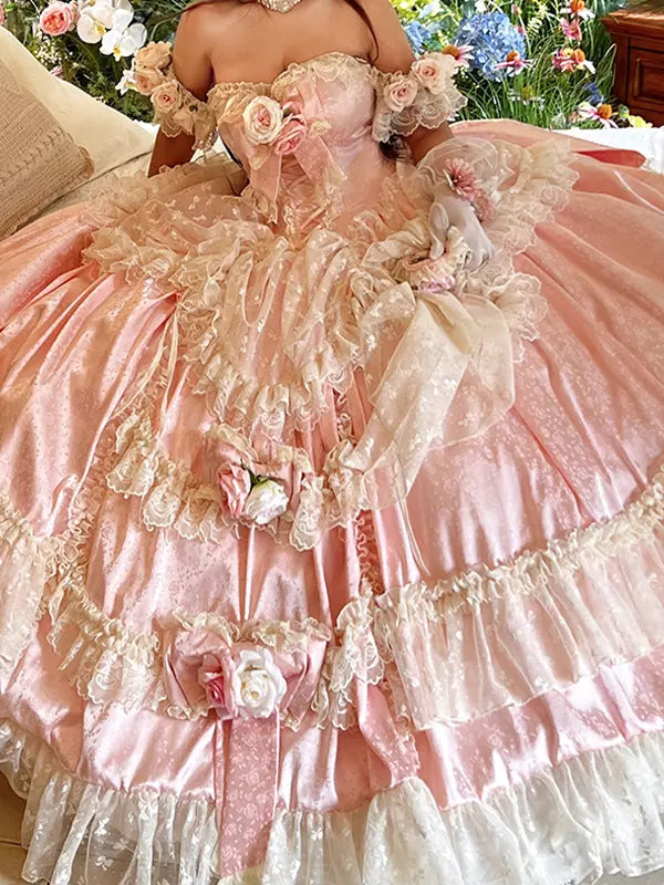 Pink Floor-Length Romantic Princess Sweet Lolita Wedding Dress 商品画像