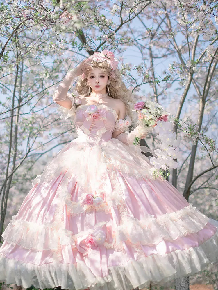 Pink Floor-Length Romantic Princess Sweet Lolita Wedding Dress 商品画像