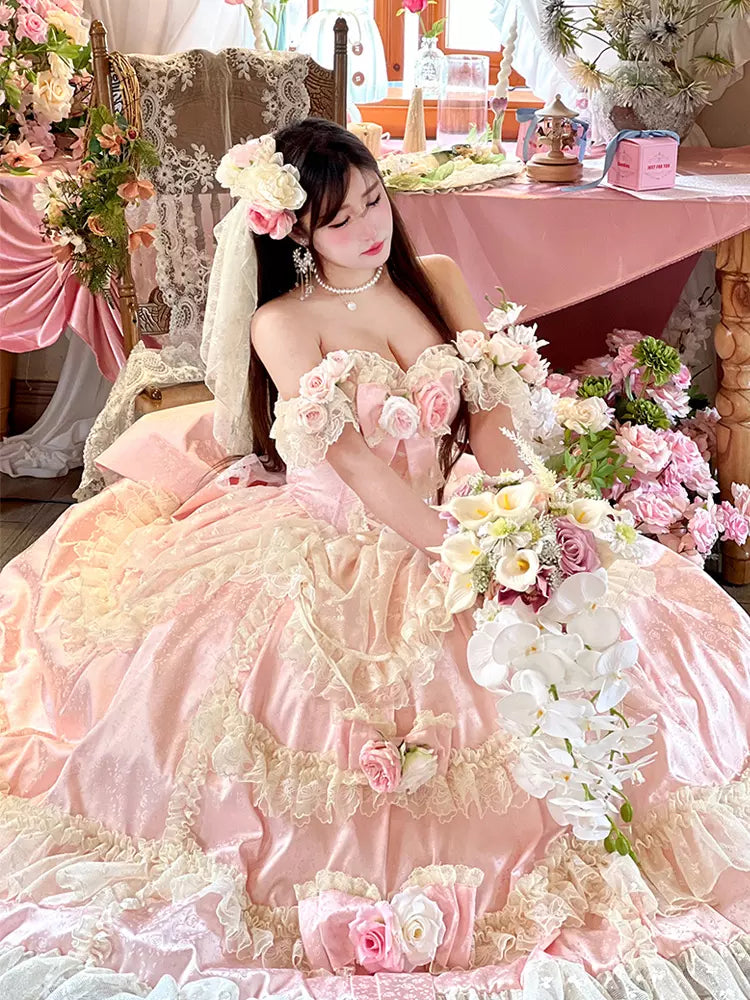 Pink Floor-Length Romantic Princess Sweet Lolita Wedding Dress 商品画像