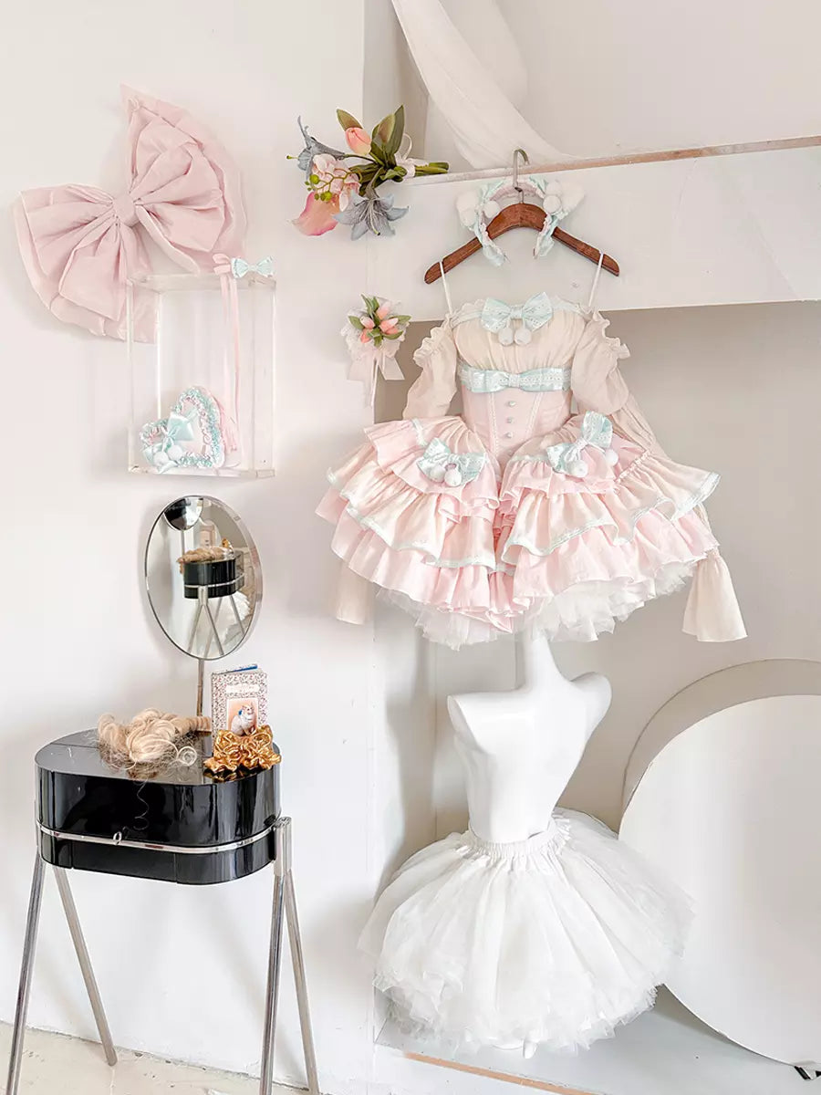 Pink Two-Tone Detachable Sleeve Ballet Sweet Lolita Dress detail view 10