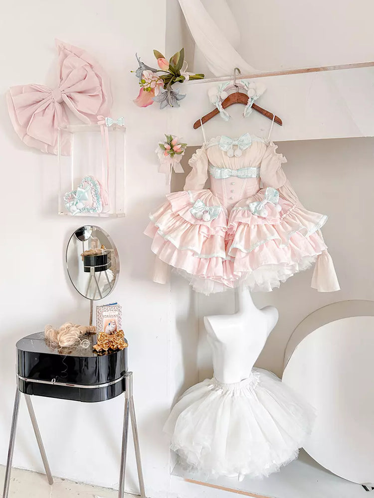 Pink Two-Tone Detachable Sleeve Ballet Sweet Lolita Dress detail view 10