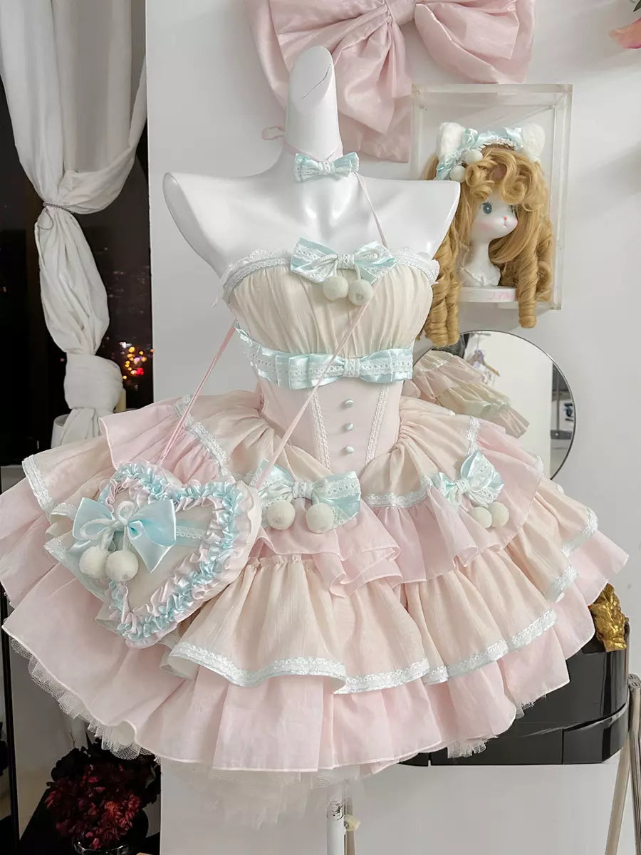 Pink Two-Tone Detachable Sleeve Ballet Sweet Lolita Dress detail view 11