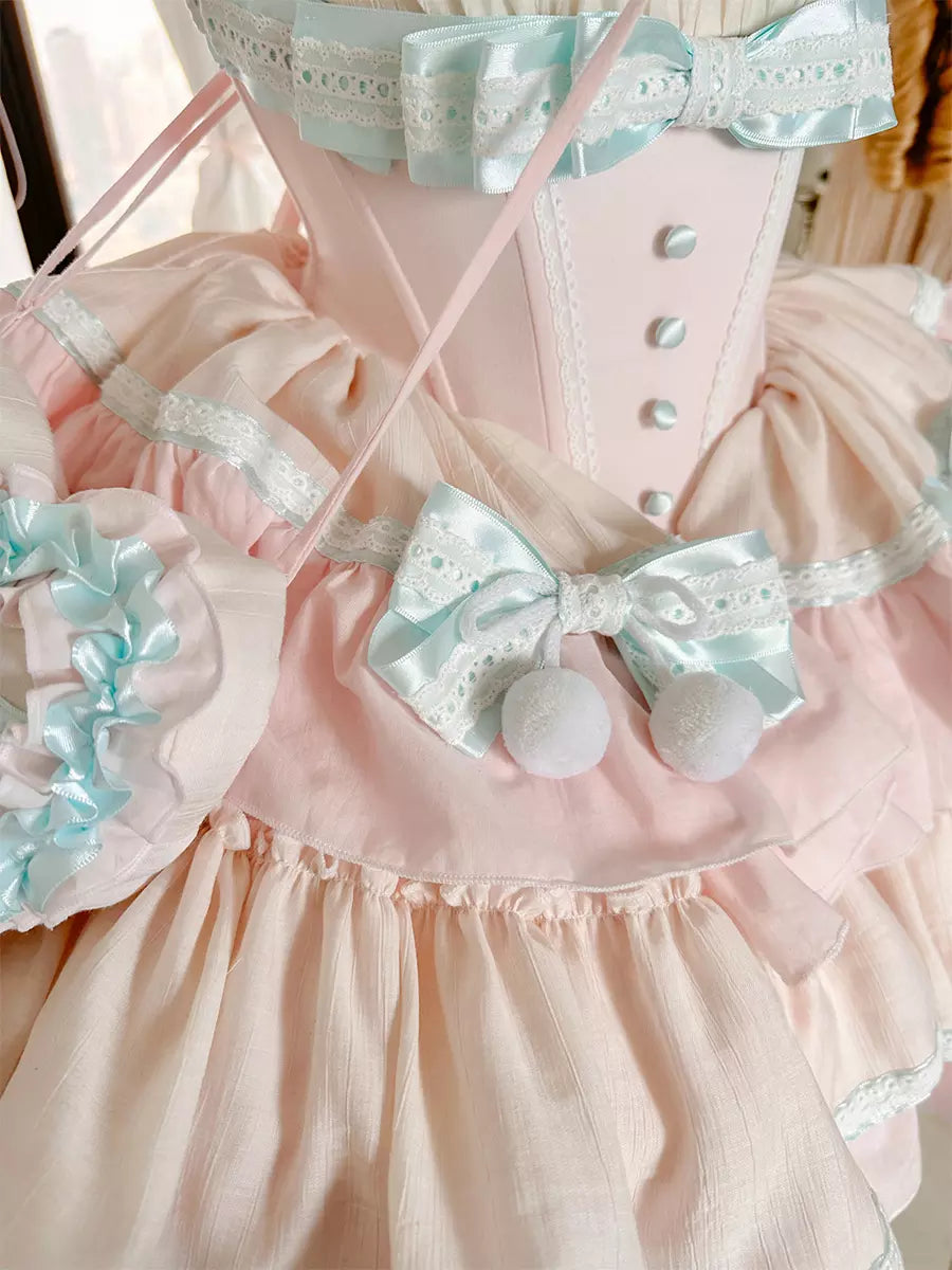 Pink Two-Tone Detachable Sleeve Ballet Sweet Lolita Dress detail view 15
