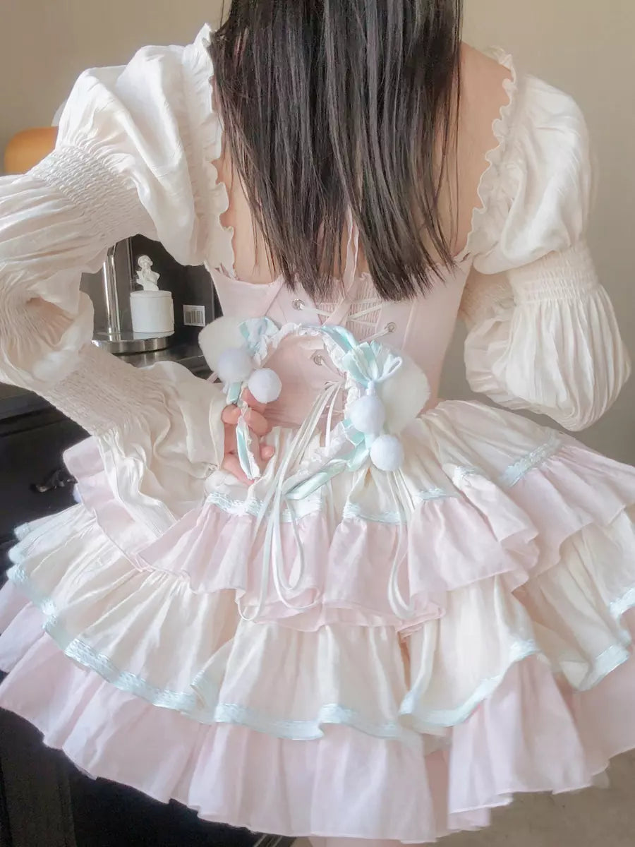 Pink Two-Tone Detachable Sleeve Ballet Sweet Lolita Dress detail view 17