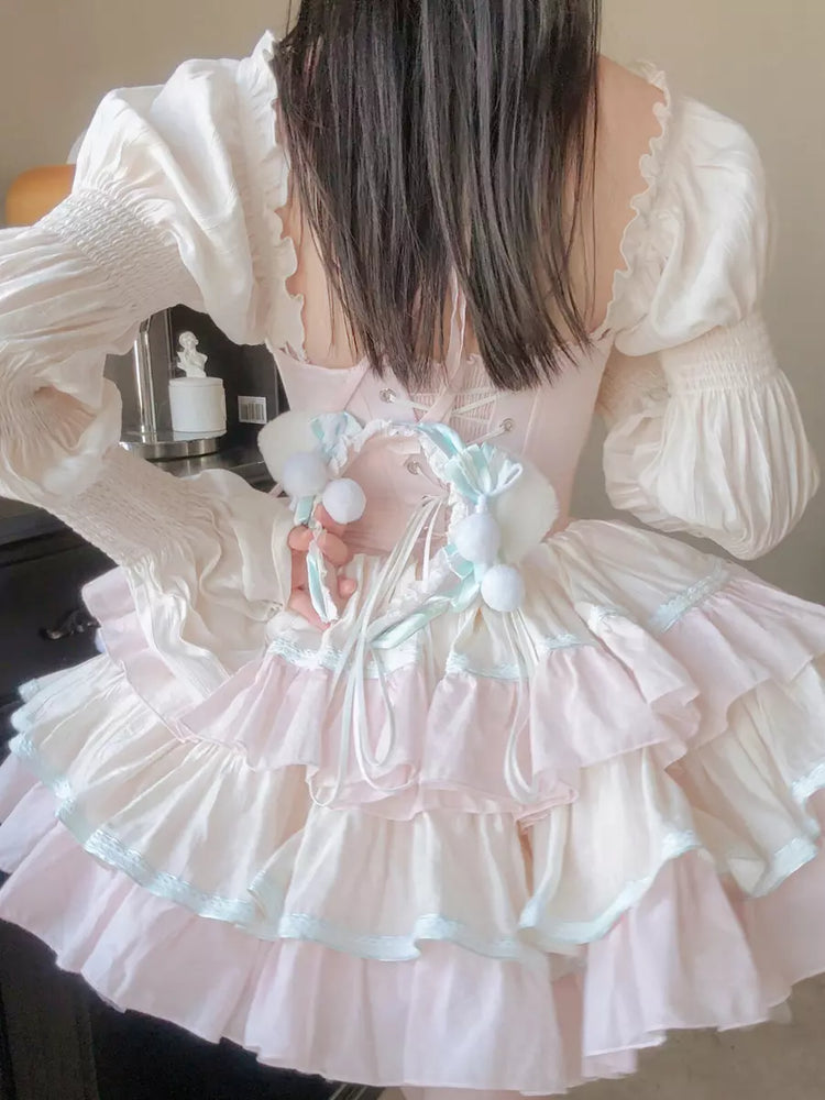 Pink Two-Tone Detachable Sleeve Ballet Sweet Lolita Dress detail view 17